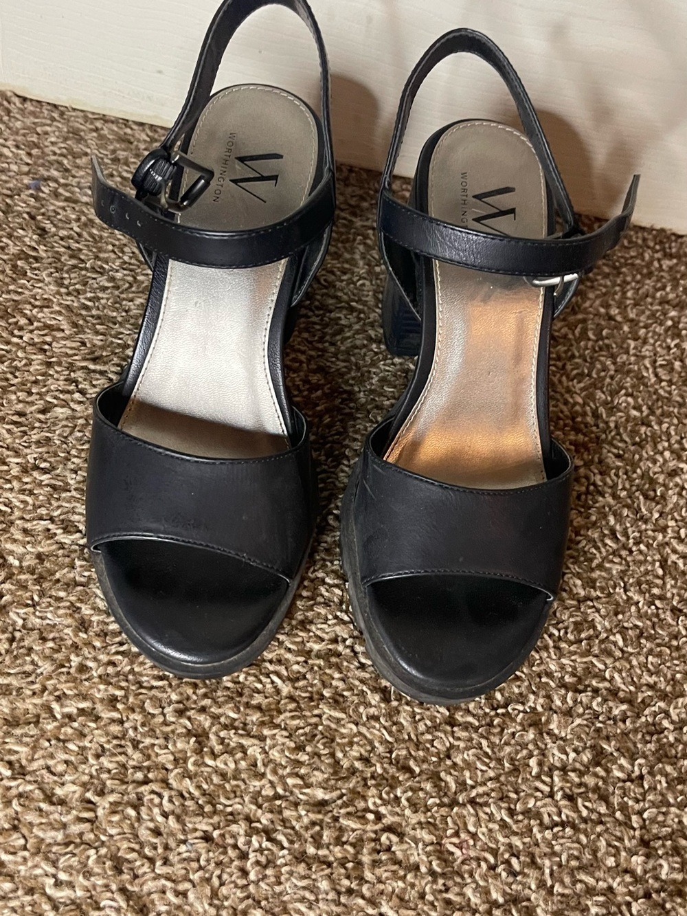 Worthington Black Block Heel Ankle Strap Sandals